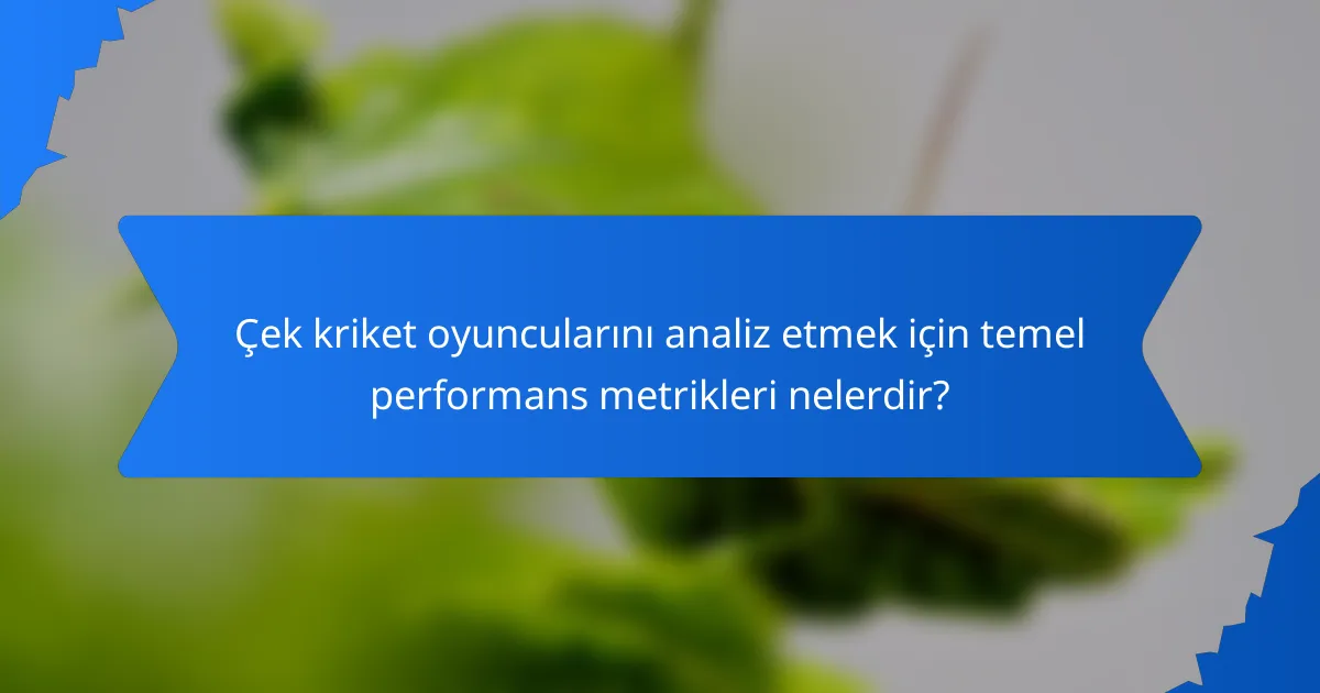 Çek kriket oyuncularını analiz etmek için temel performans metrikleri nelerdir?